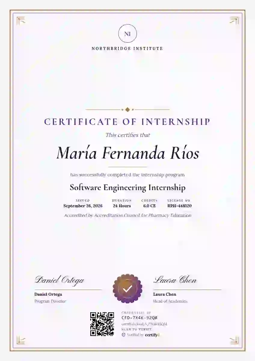 Plantilla de certificado Portrait Classic Amethyst de pasantía