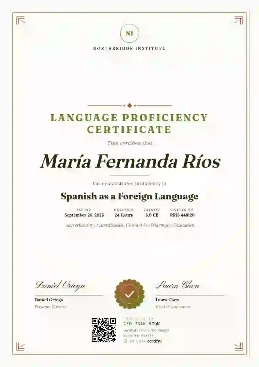 Portrait Classic Lime language proficiency certificate template