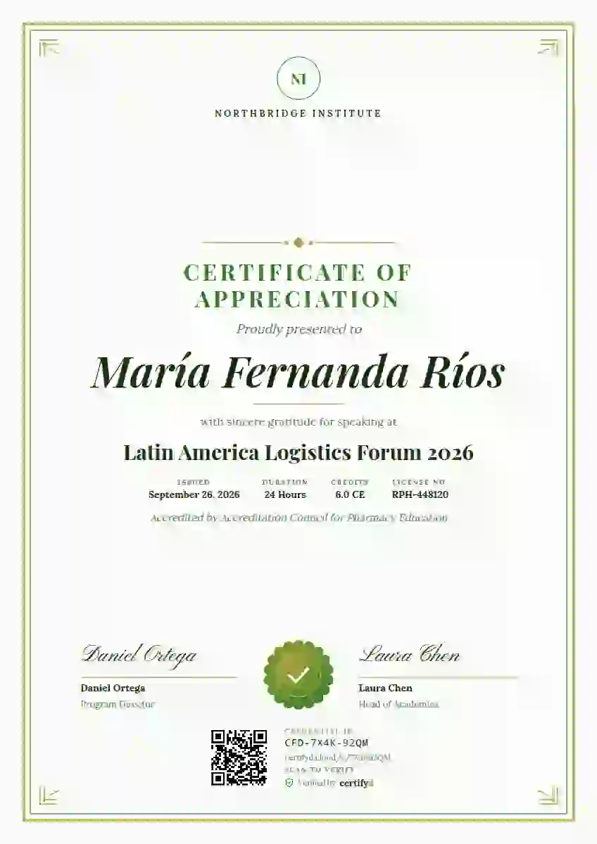 Plantilla de certificado Portrait Classic Fern de ponente de conferencia
