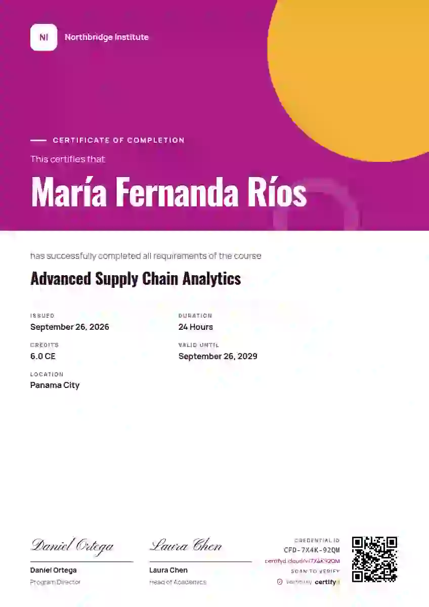 Portrait Modern Magenta course completion certificate template