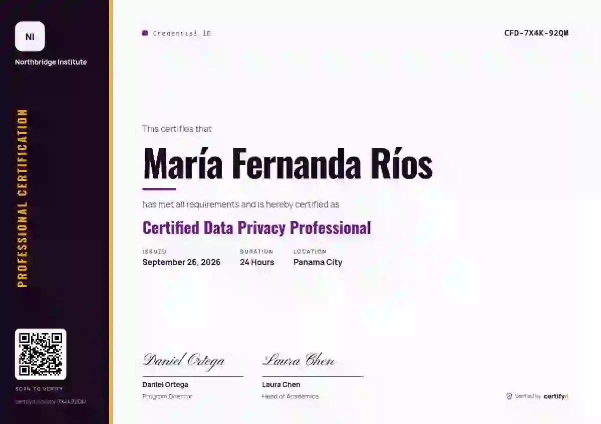 Vertical Sidebar Orchid professional certification certificate template