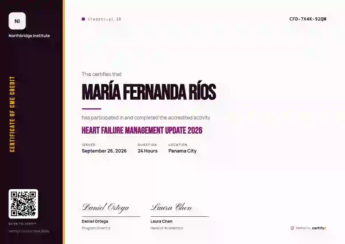 Plantilla de certificado Vertical Sidebar Magenta de salud y educación médica continua