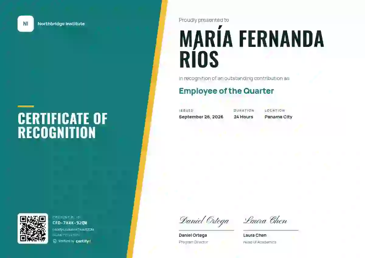 Split Panel Lagoon employee recognition certificate template