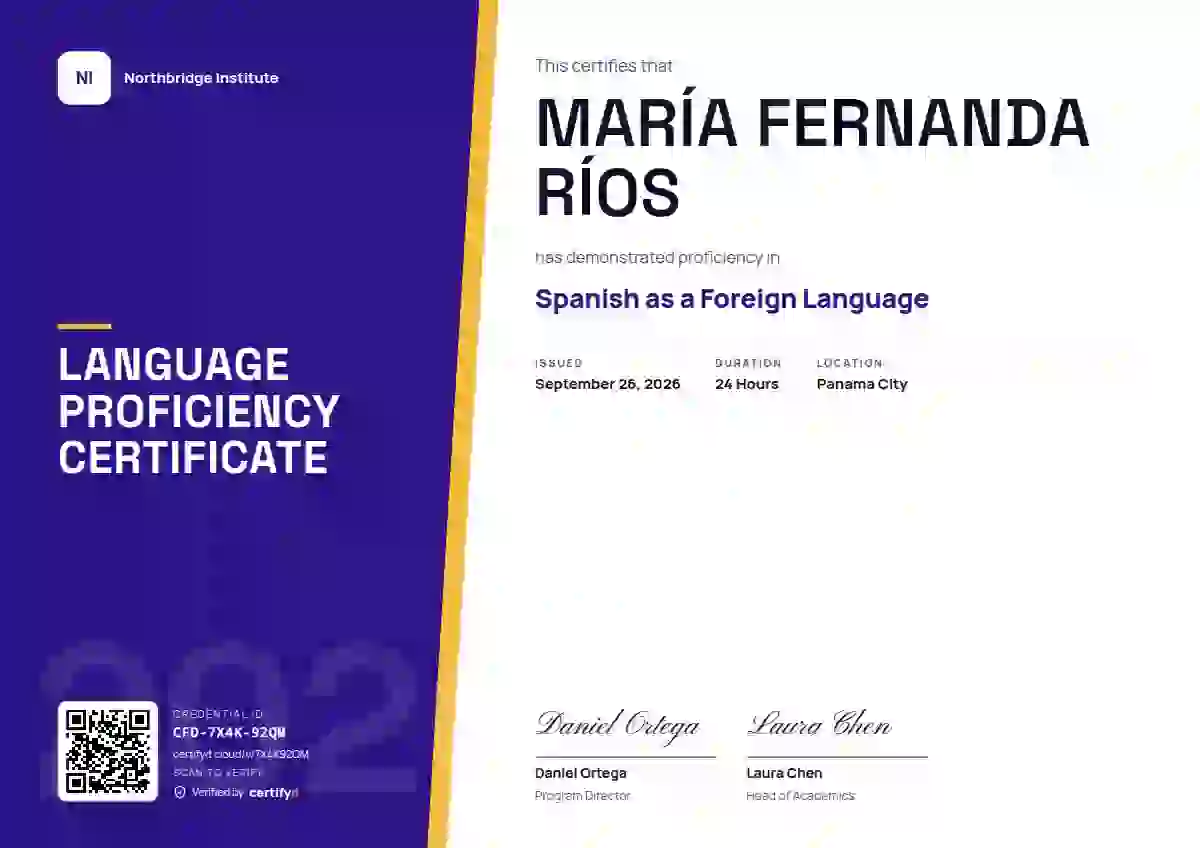 Split Panel Violet language proficiency certificate template