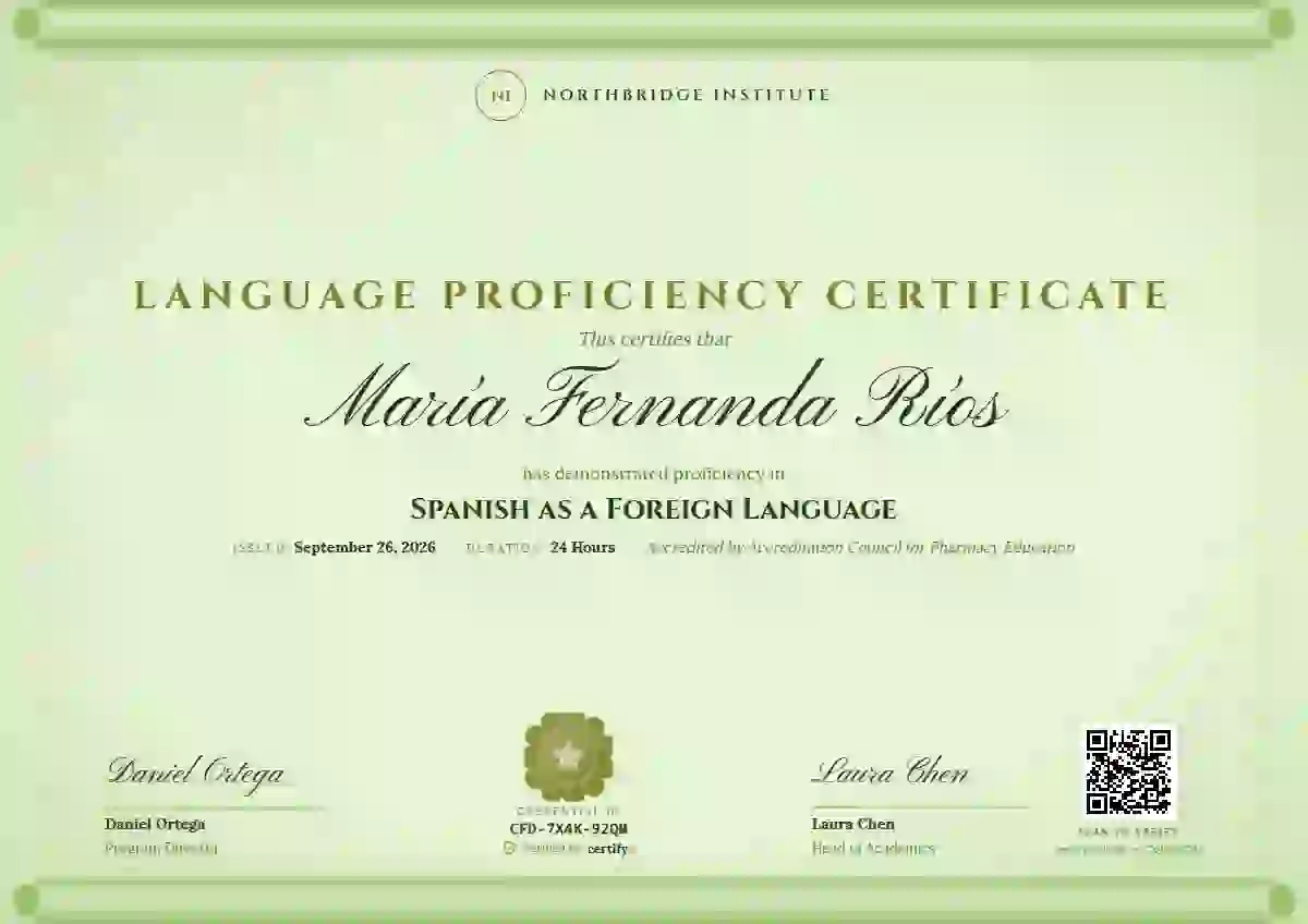 Plantilla de certificado Scroll Parchment Soft Lime de dominio de idiomas