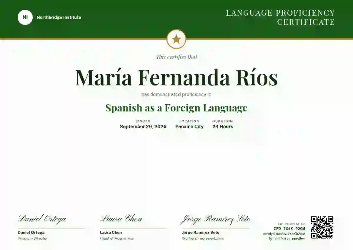 Triple Signature Meadow language proficiency certificate template