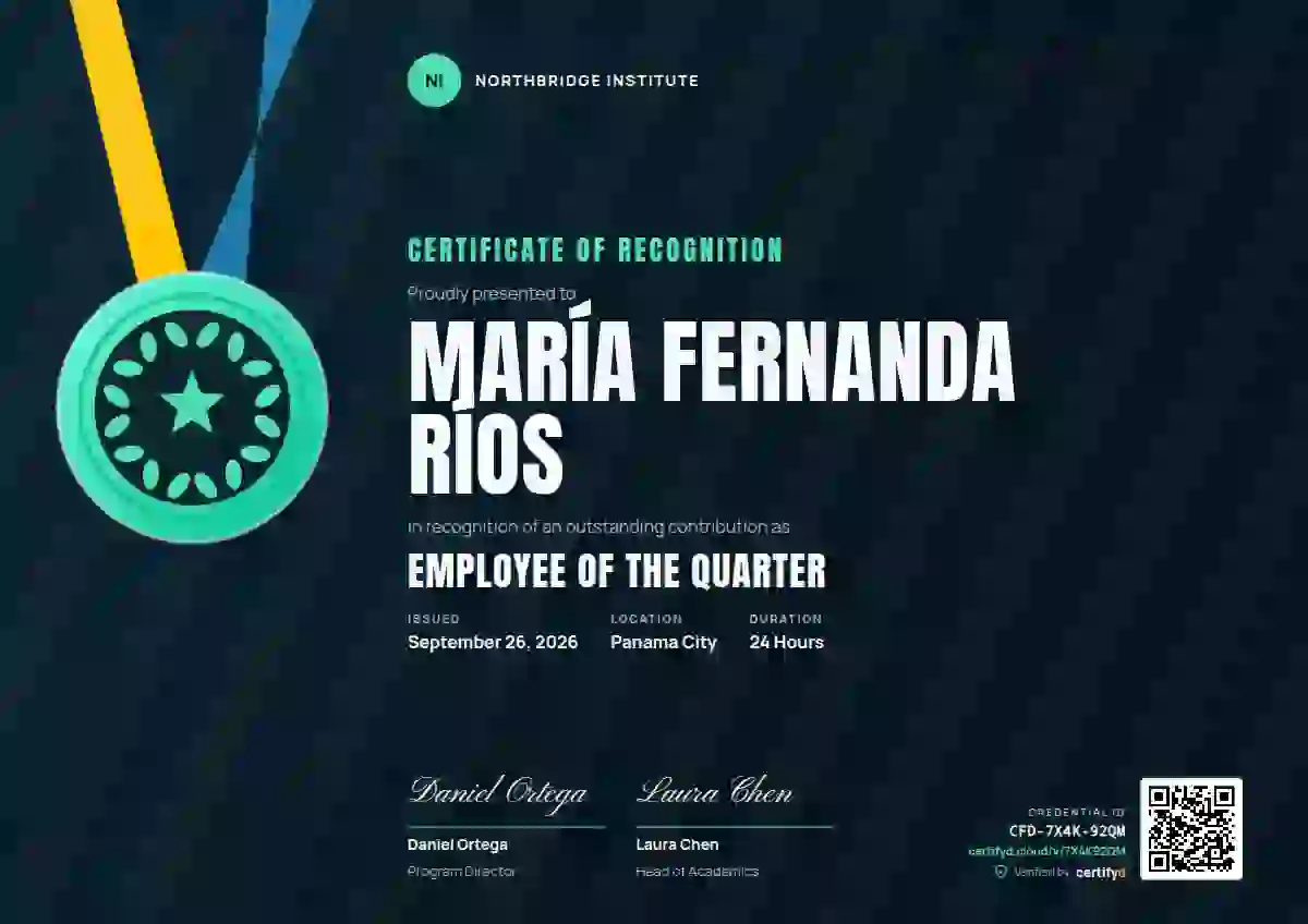 Plantilla de certificado Sports Medal Seafoam de reconocimiento a colaboradores