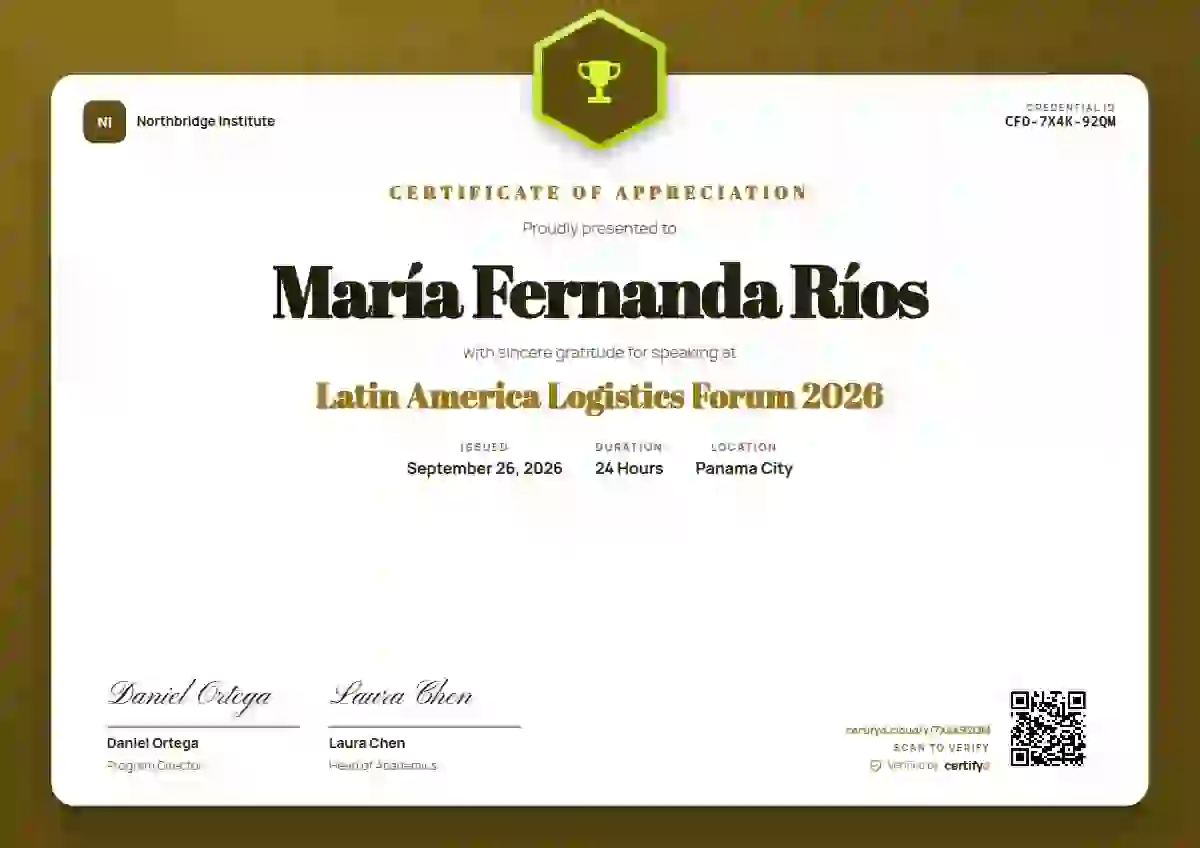 Plantilla de certificado Icon Badge Marigold de ponente de conferencia