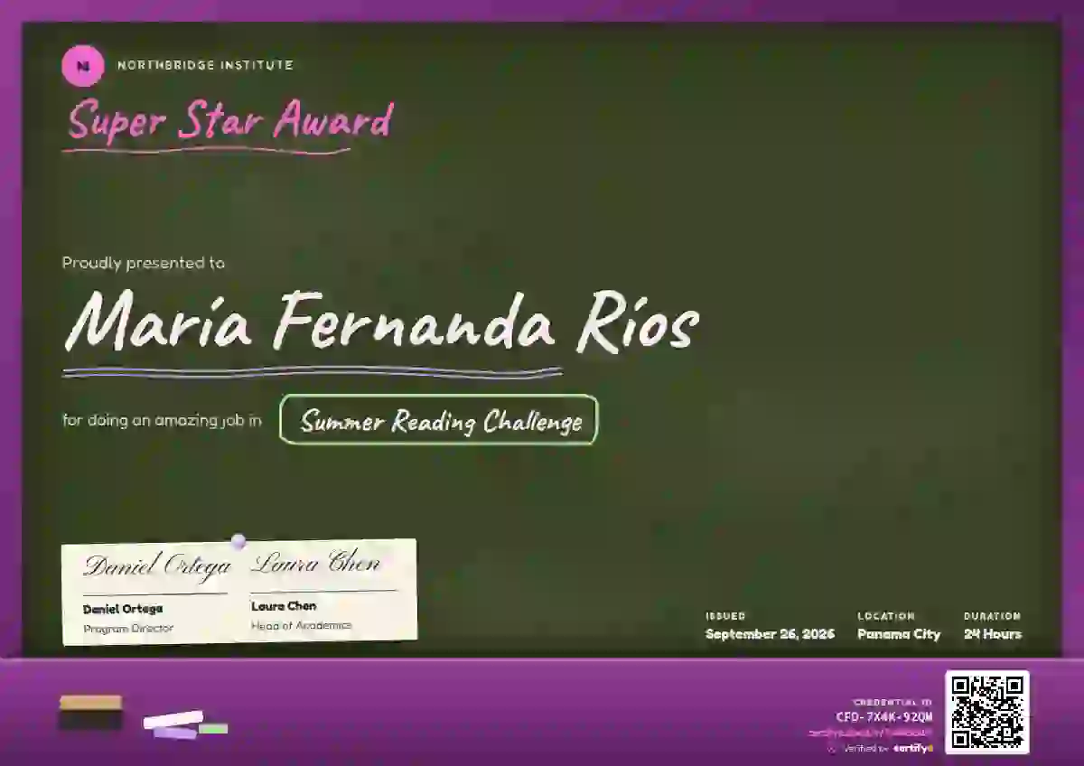 Plantilla de certificado Chalkboard Magenta de escuela y niños