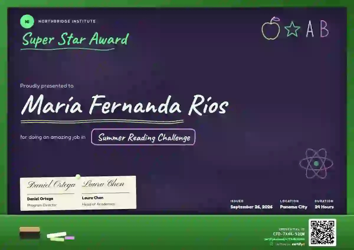 Plantilla de certificado Chalkboard Meadow de escuela y niños