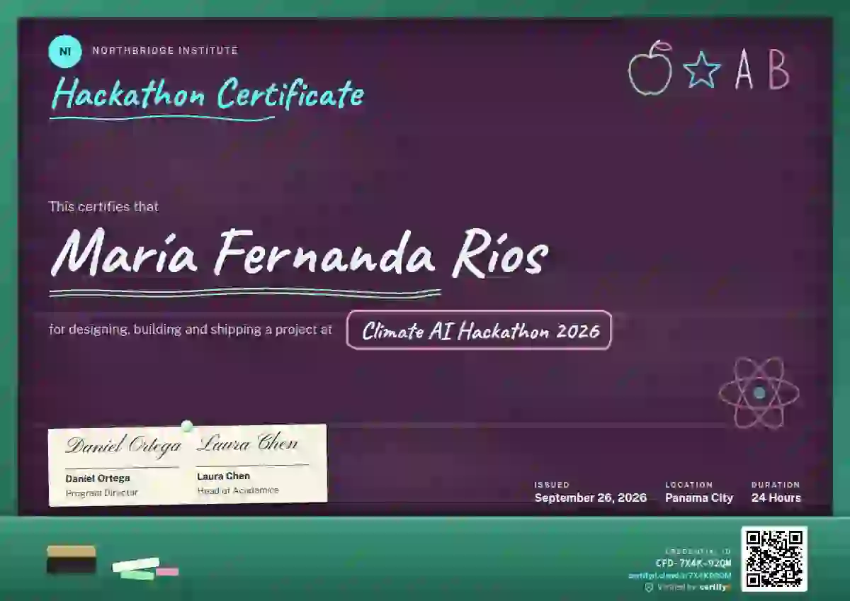 Chalkboard Lagoon hackathon certificate template