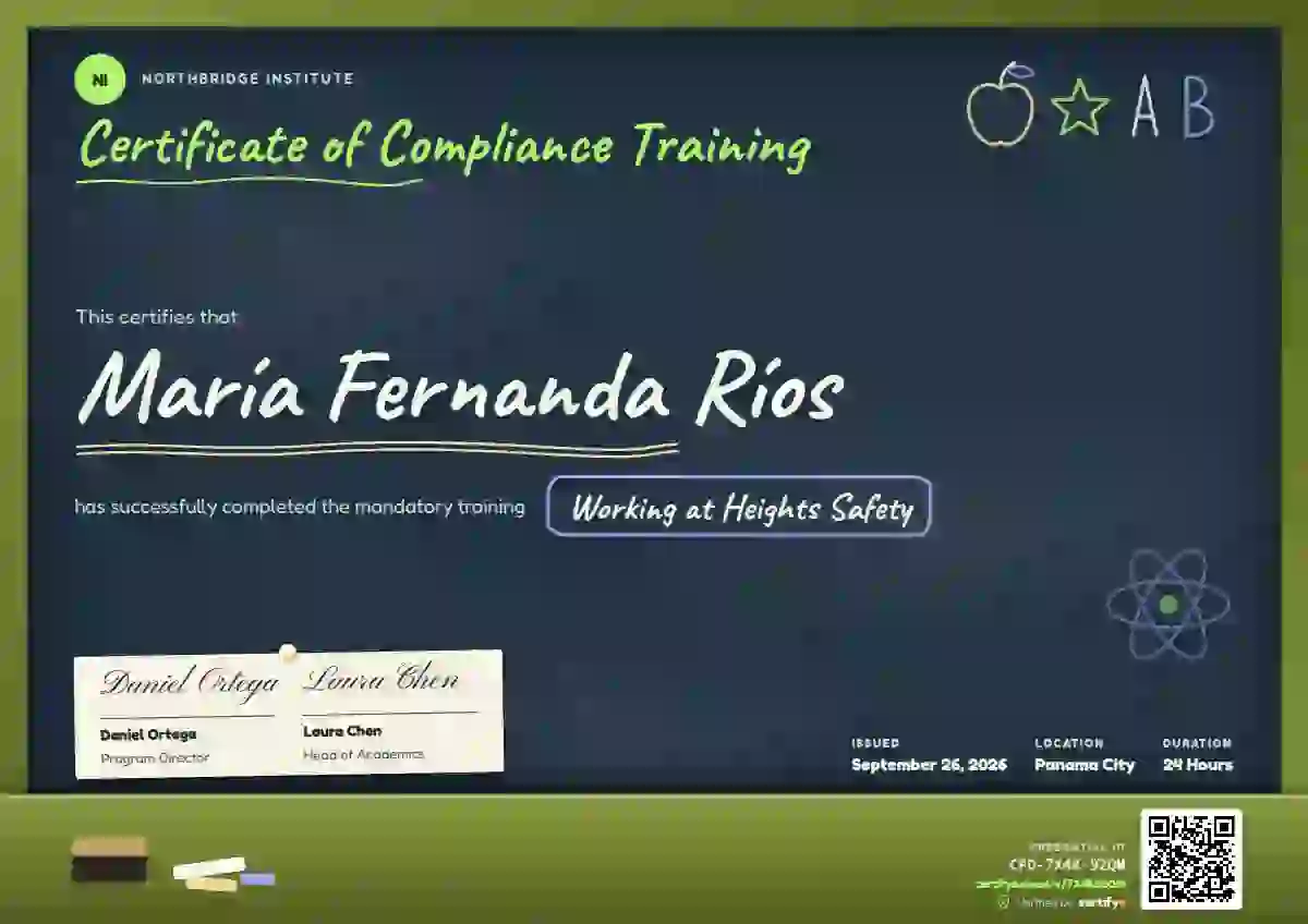 Chalkboard Fern compliance and safety certificate template