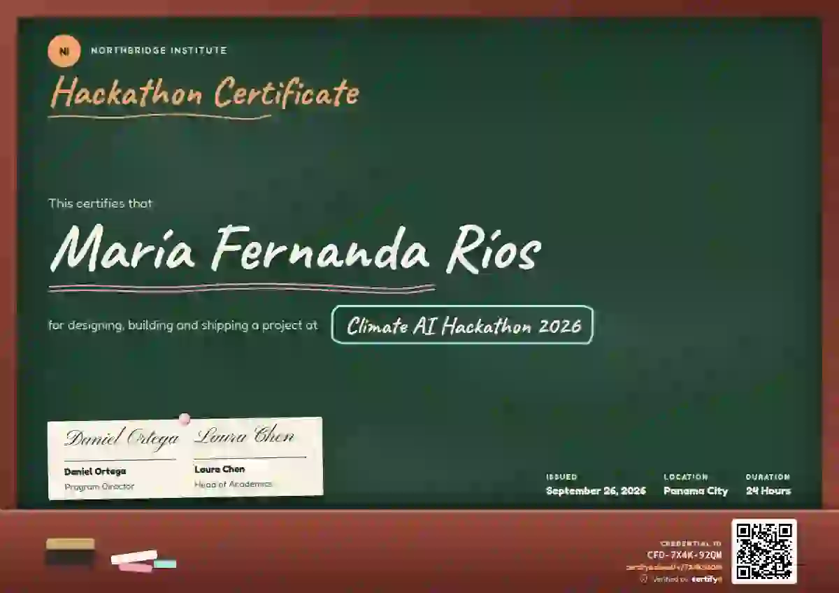 Chalkboard Tangerine hackathon certificate template