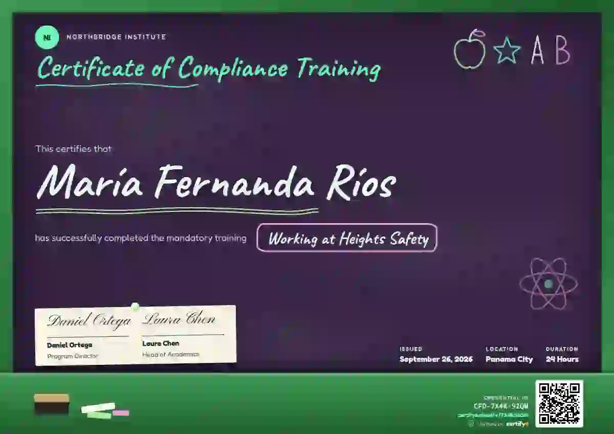 Plantilla de certificado Chalkboard Jade de cumplimiento y seguridad
