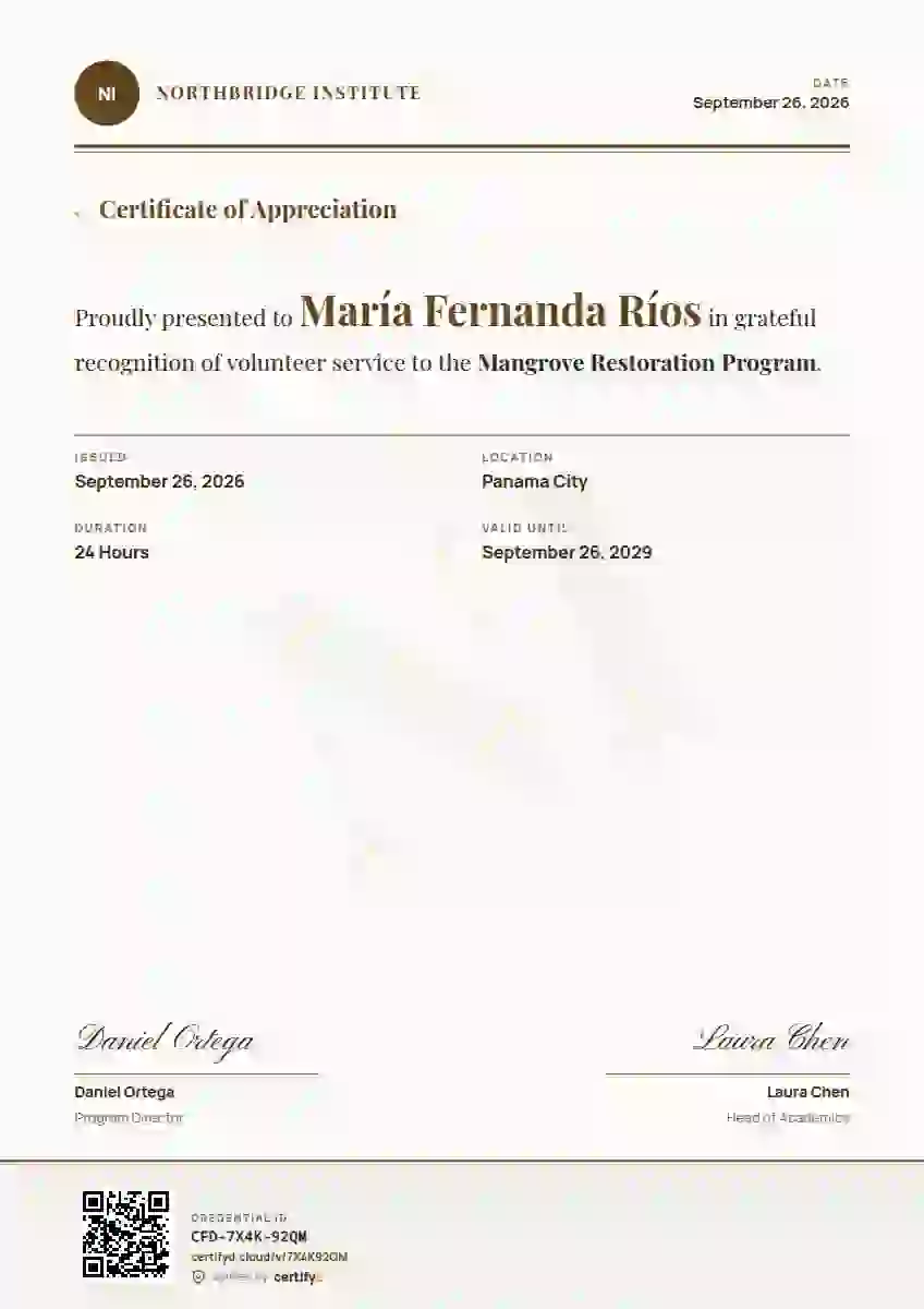 Plantilla de certificado Constancia Letter Amber de reconocimiento a voluntarios