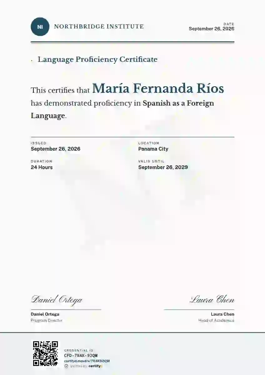 Constancia Letter Cerulean language proficiency certificate template