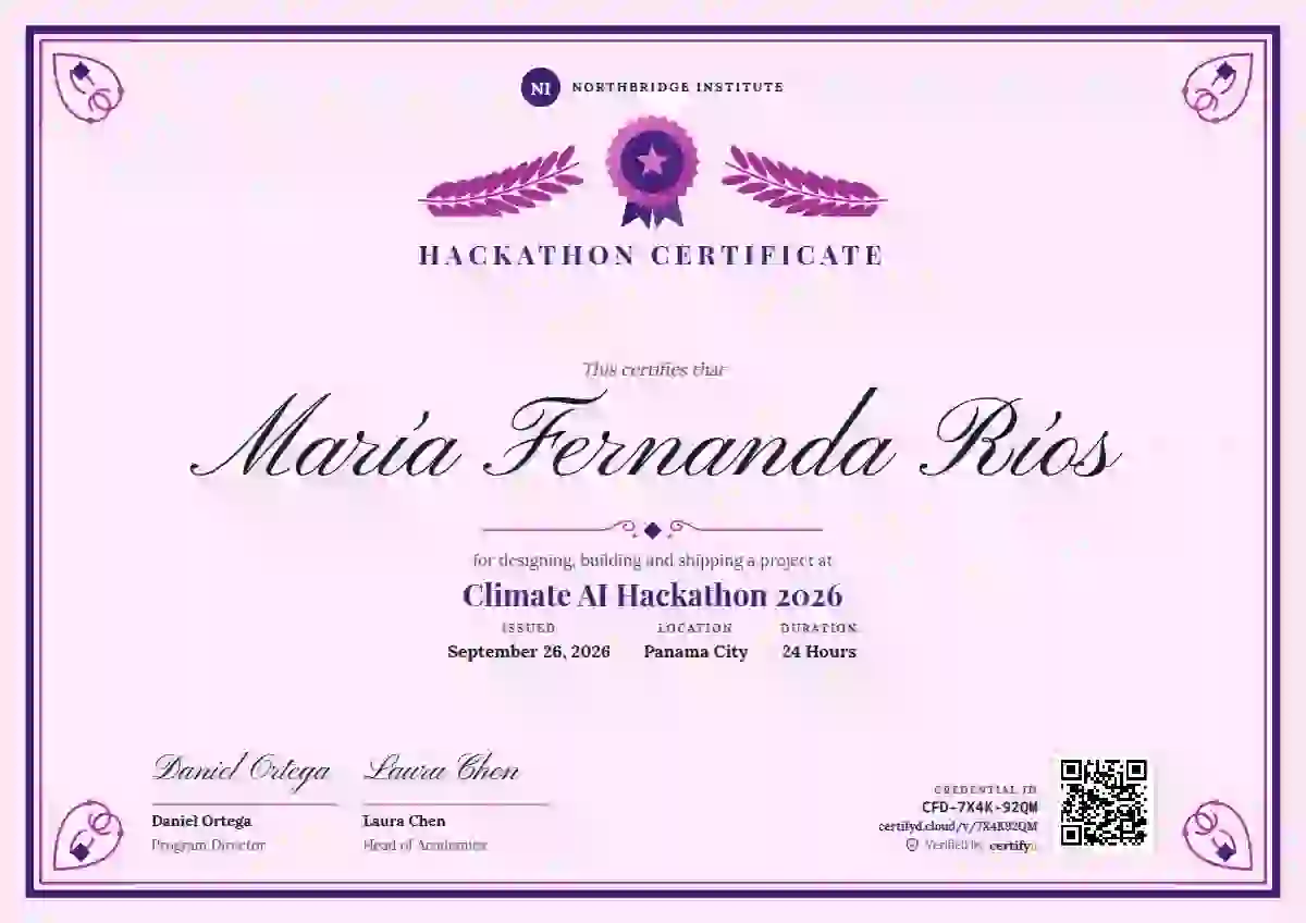 Diploma de Honor Violet hackathon certificate template