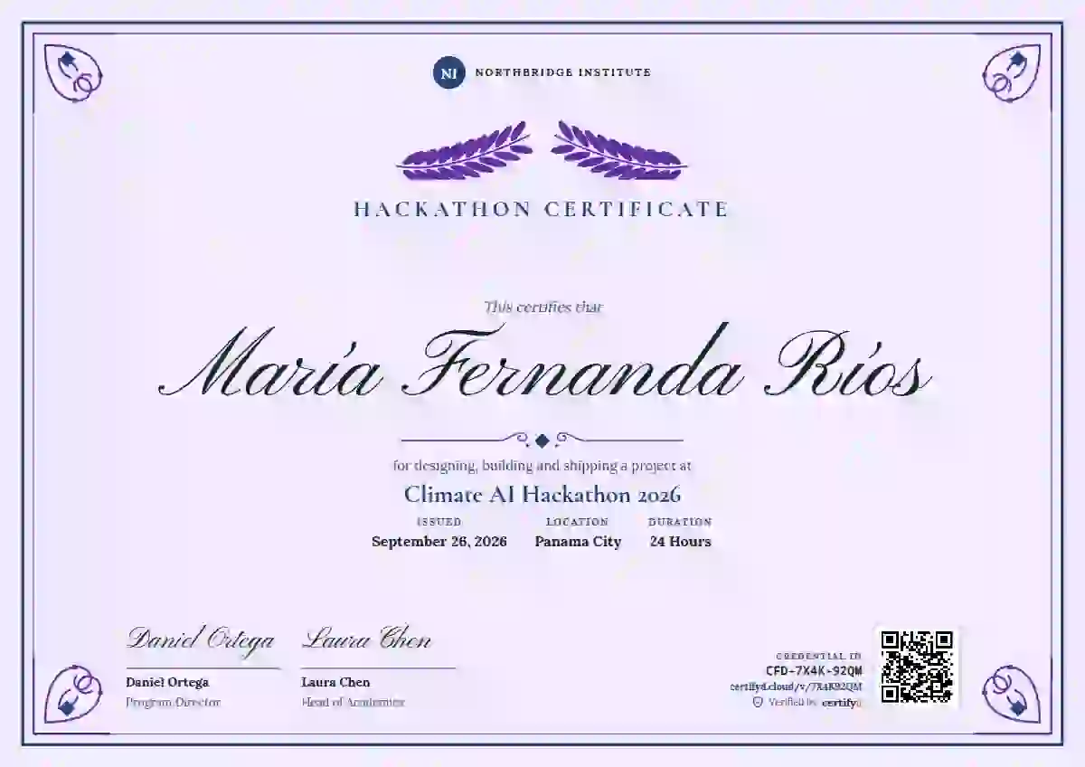 Diploma de Honor Azure hackathon certificate template