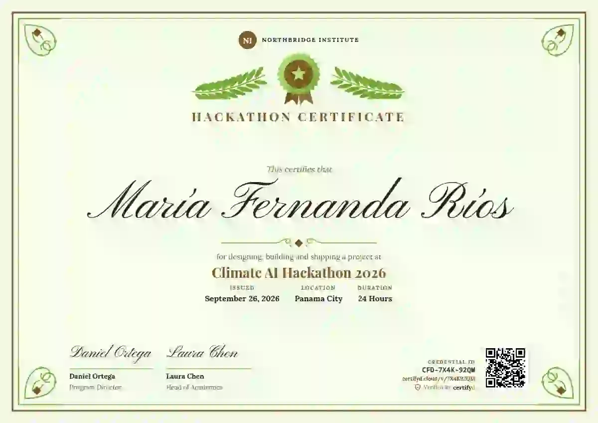 Diploma de Honor Amber hackathon certificate template