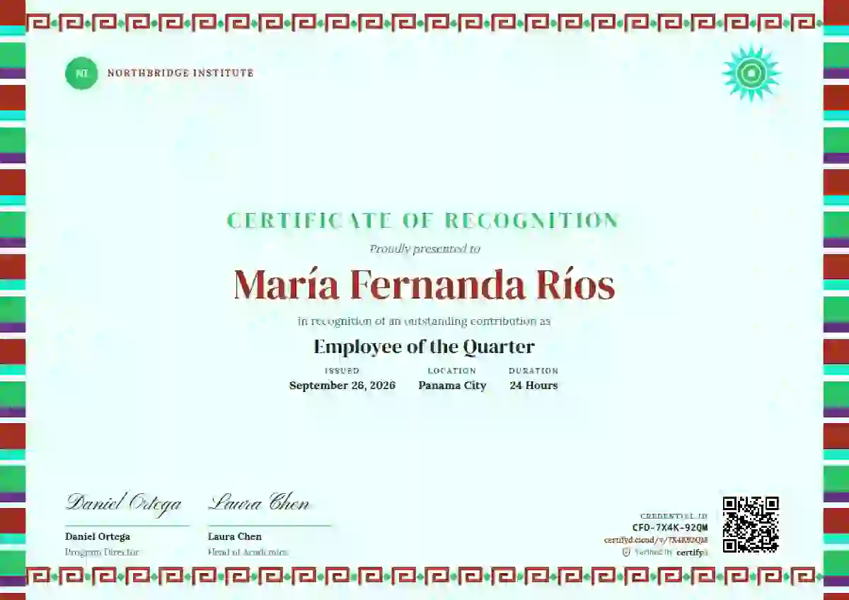Greca Folk Vermilion employee recognition certificate template