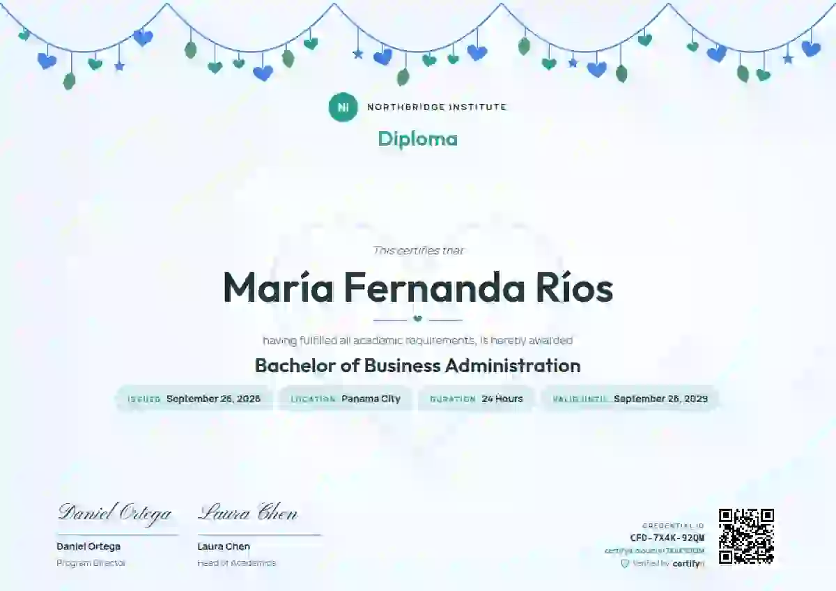 Heart Garland Seafoam academic diploma certificate template