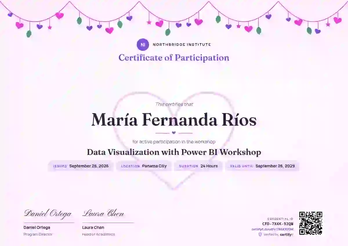 Heart Garland Violet webinar and workshop certificate template