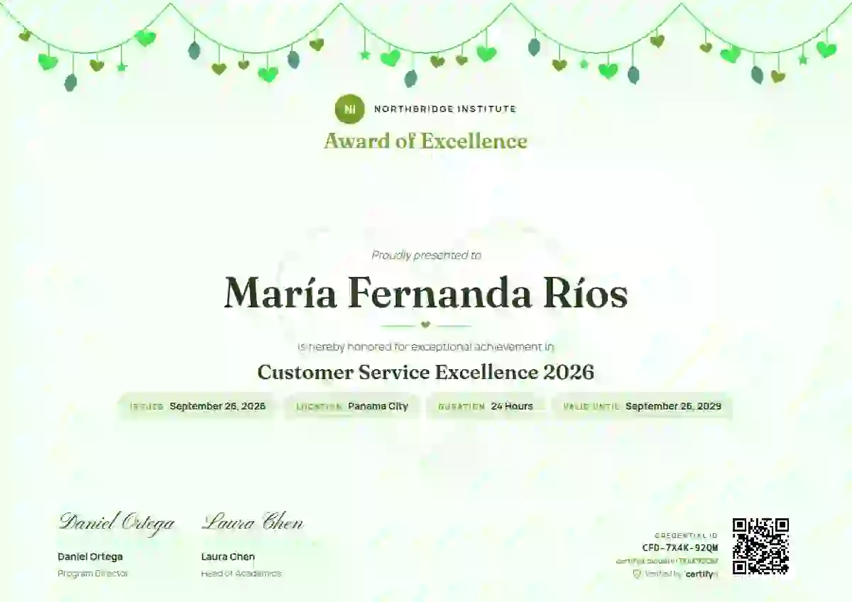 Heart Garland Lime awards and achievement certificate template
