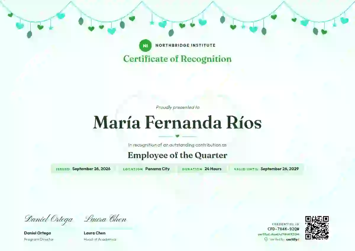 Plantilla de certificado Heart Garland Meadow de reconocimiento a colaboradores