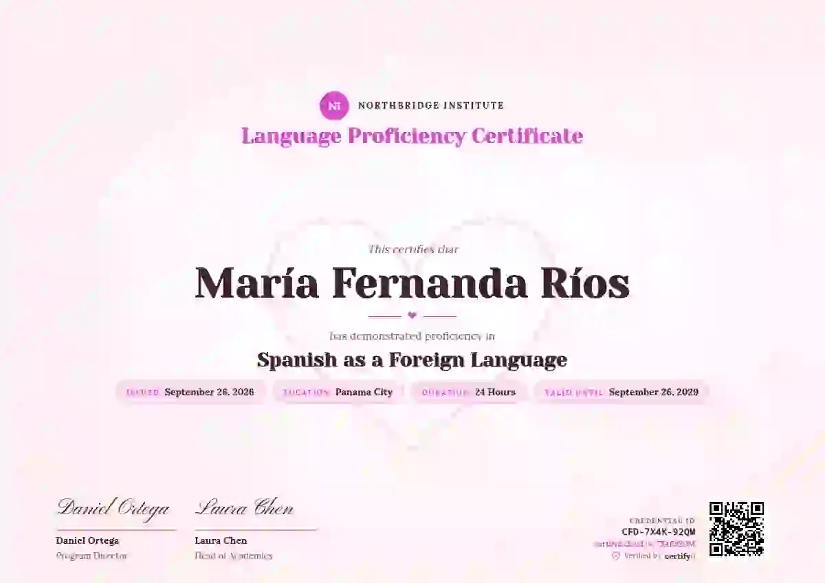 Heart Garland Fuchsia language proficiency certificate template