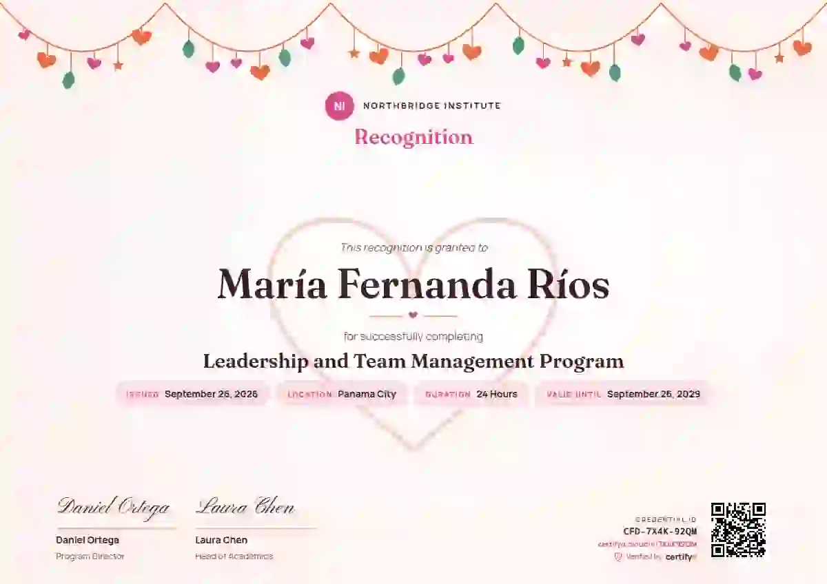 Plantilla de certificado Heart Garland Raspberry de latinoamérica