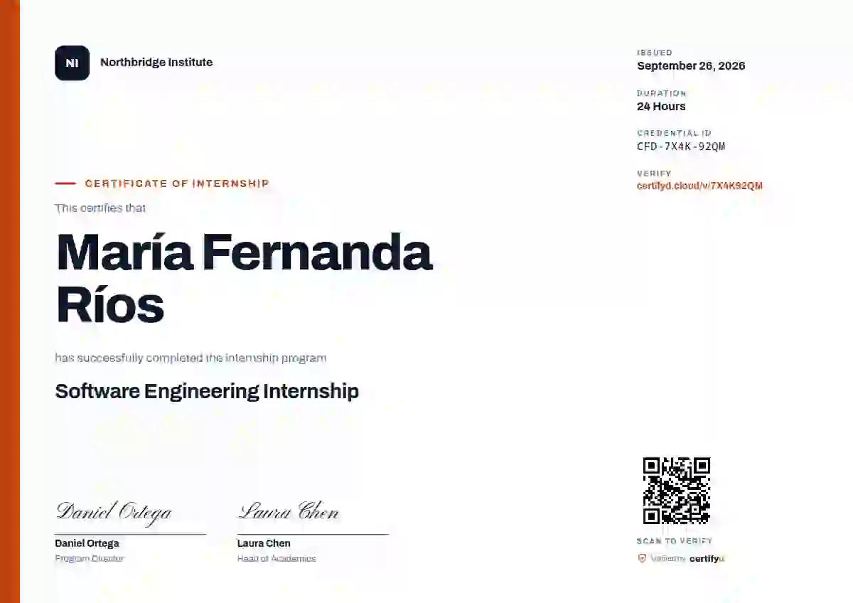 Modern Minimal Coral internship certificate template