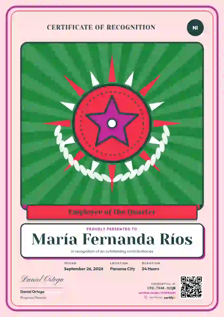 Loteria Card Magenta employee recognition certificate template