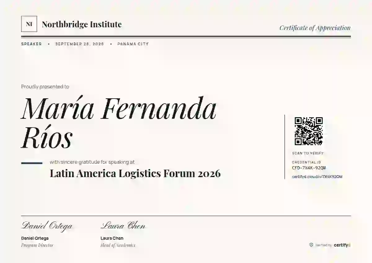 Plantilla de certificado Editorial Serif Ink Blue de ponente de conferencia