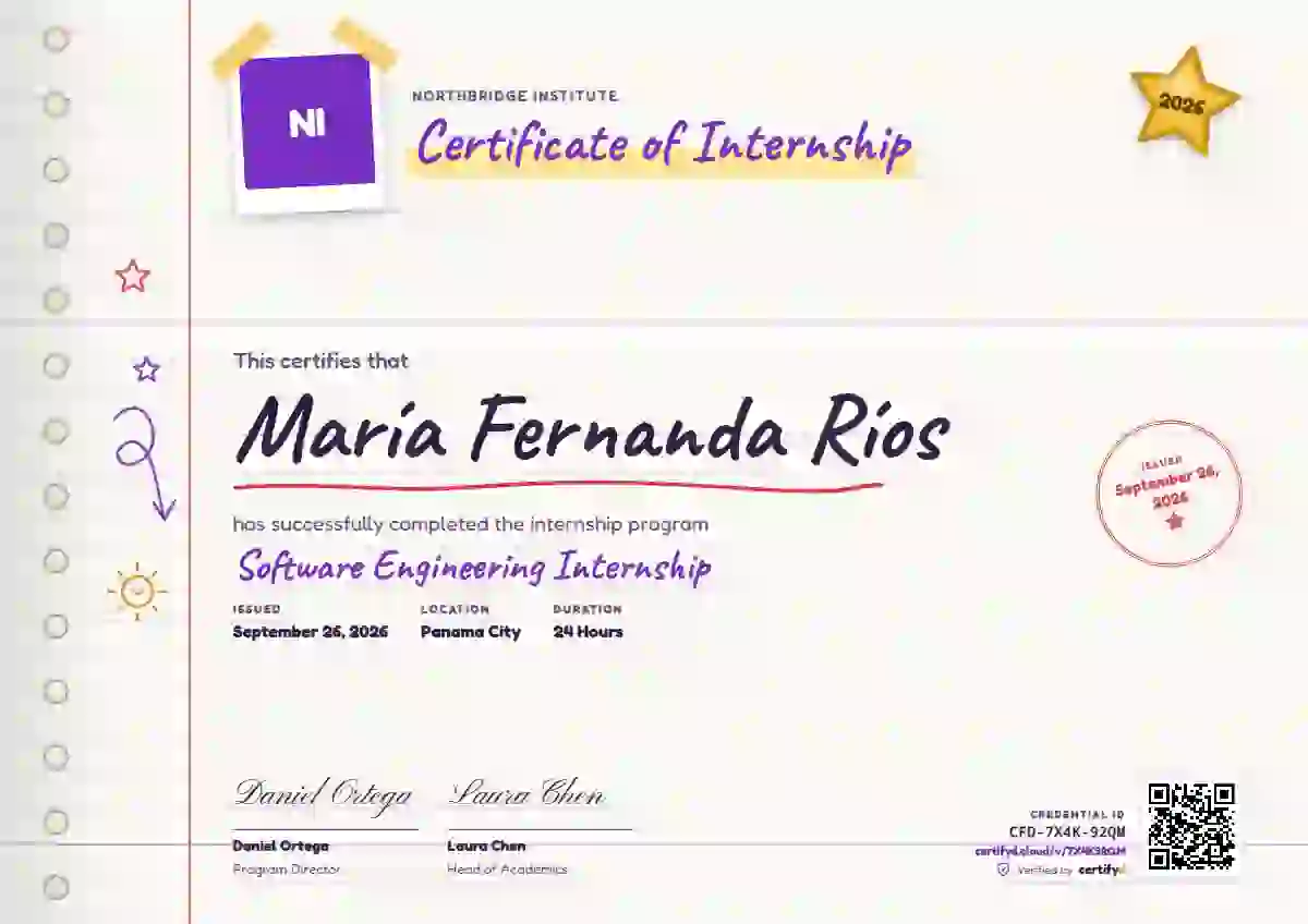 Plantilla de certificado Notebook Page Amethyst de pasantía