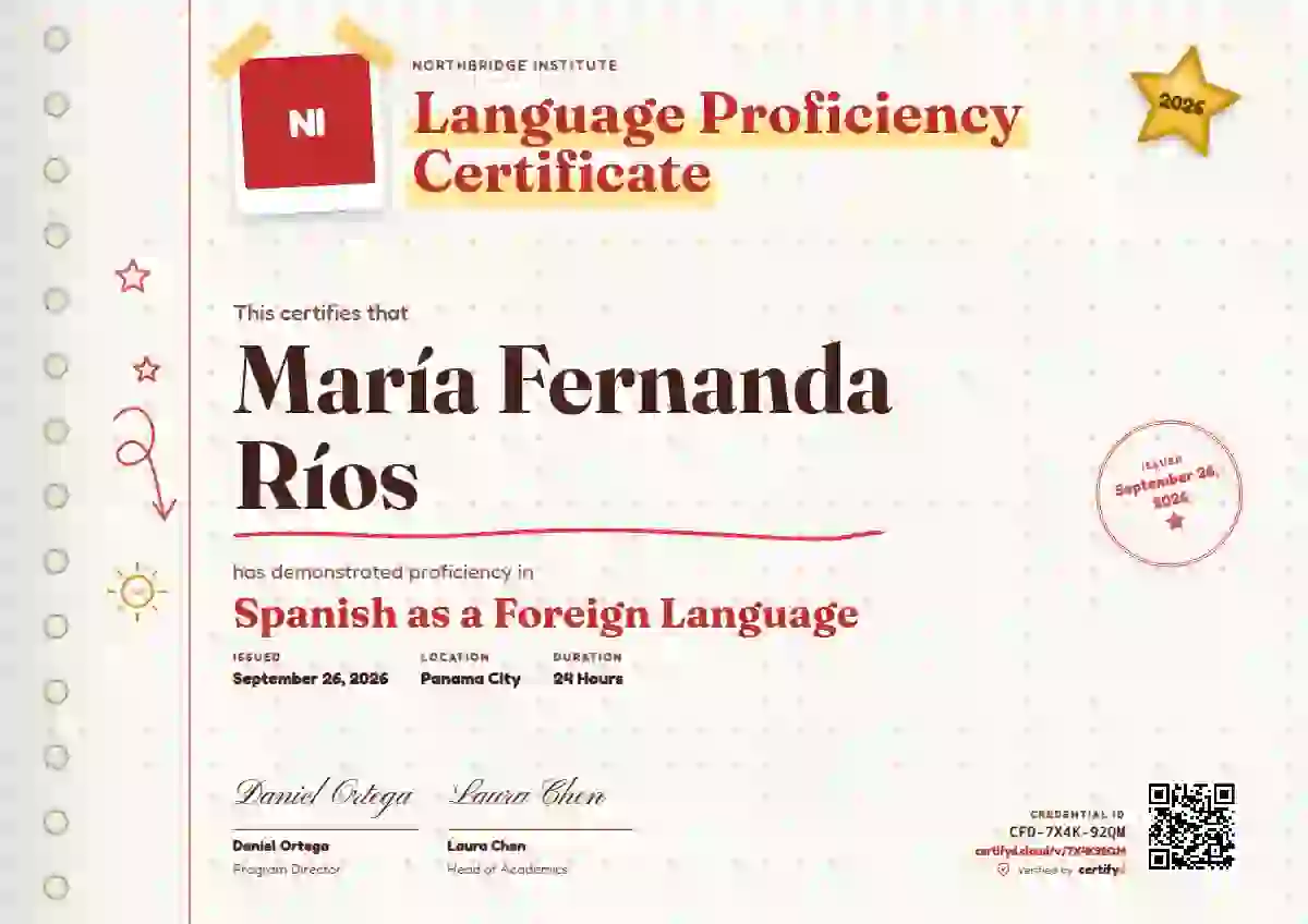 Notebook Page Scarlet language proficiency certificate template