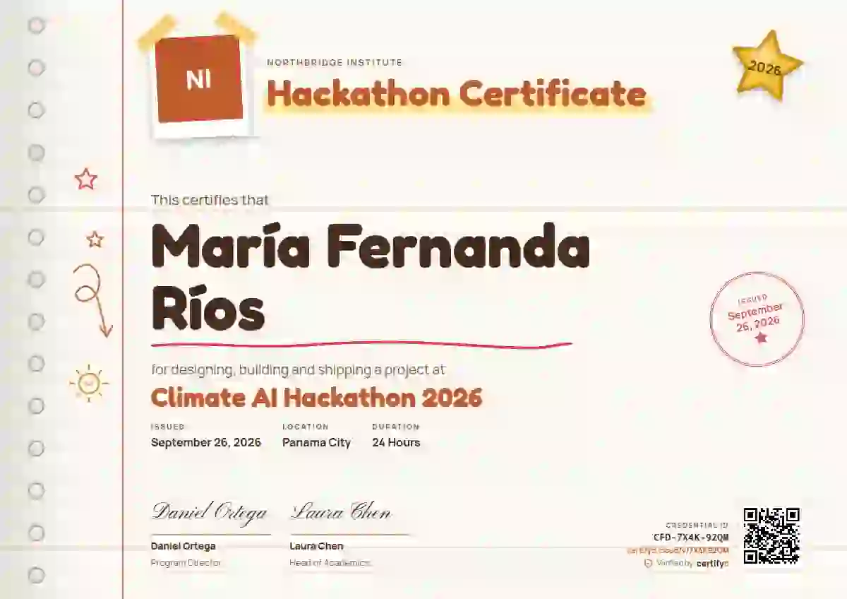 Notebook Page Vermilion hackathon certificate template