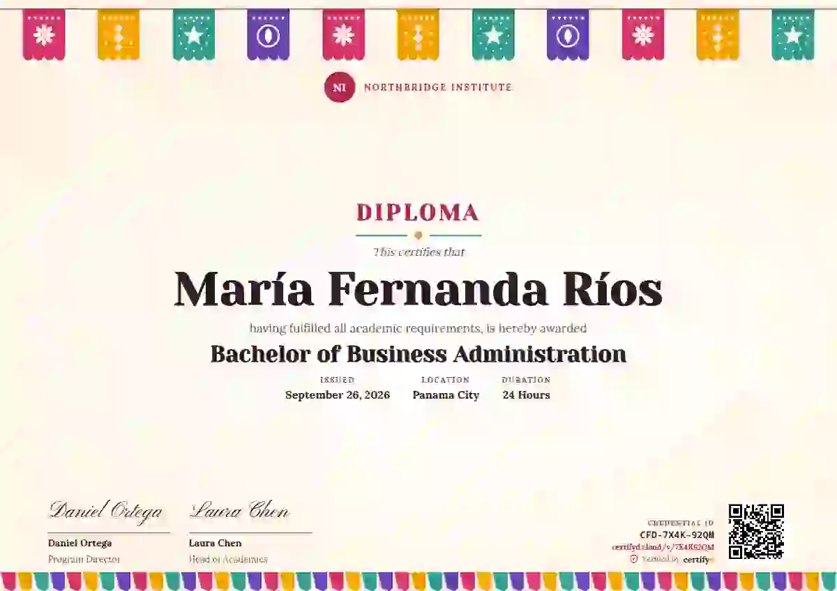 Plantilla de certificado Papel Picado Ruby de diploma académico