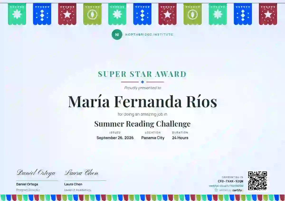 Plantilla de certificado Papel Picado Seafoam de escuela y niños