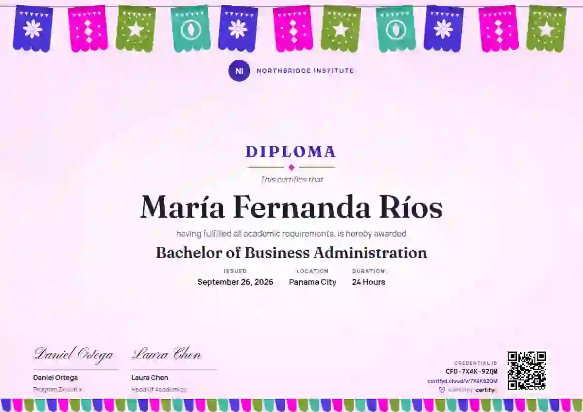Papel Picado Violet academic diploma certificate template