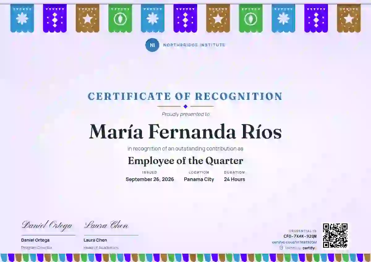 Plantilla de certificado Papel Picado Azure de reconocimiento a colaboradores