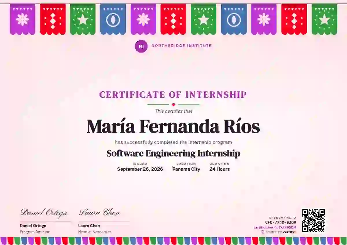Papel Picado Fuchsia internship certificate template