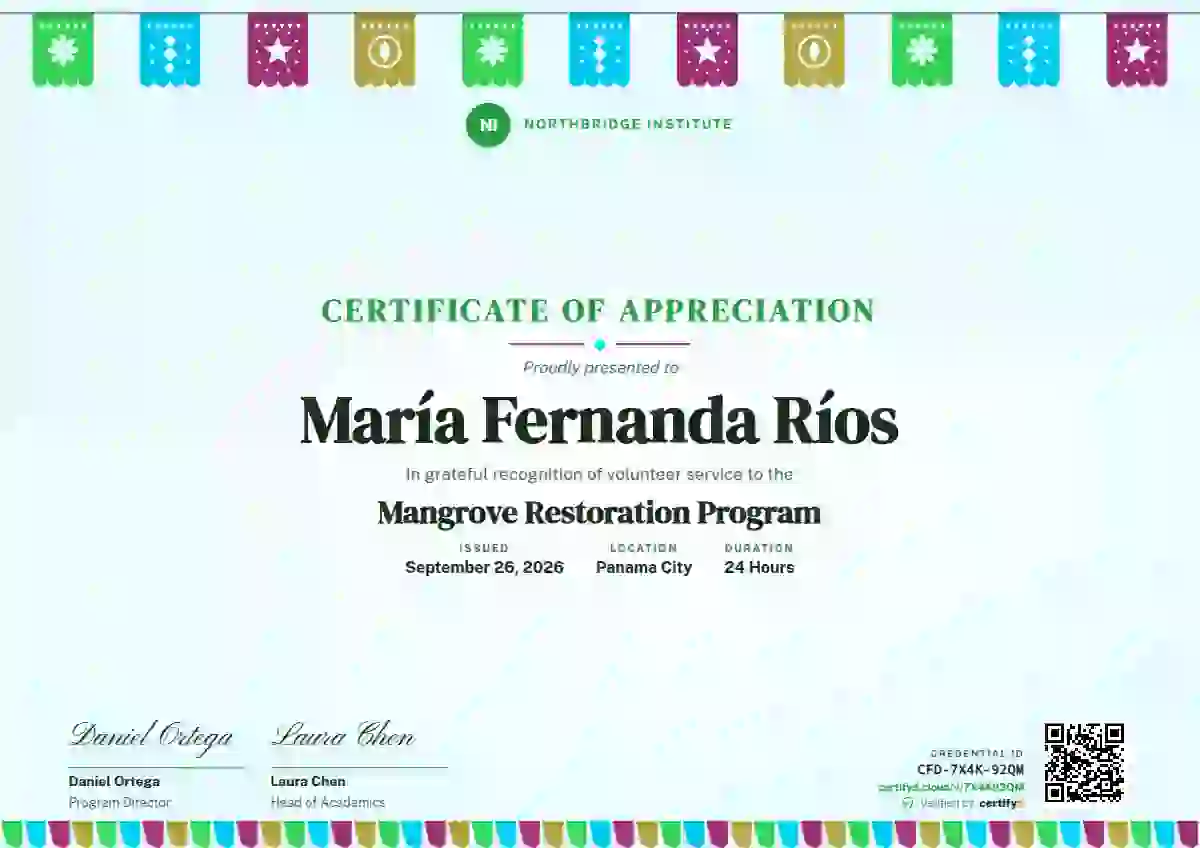 Plantilla de certificado Papel Picado Soft Meadow de reconocimiento a voluntarios