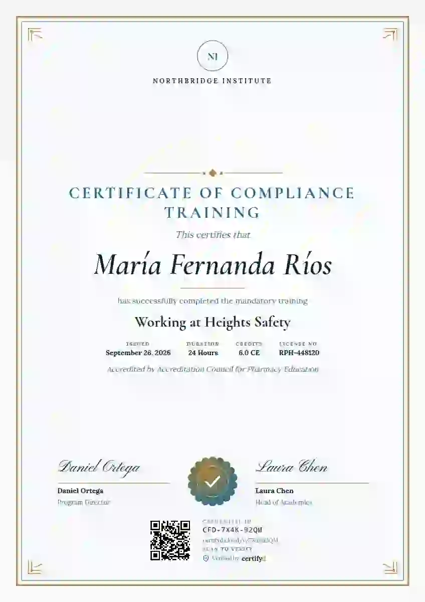 Plantilla de certificado Portrait Classic Cerulean de cumplimiento y seguridad