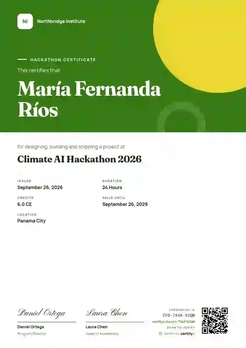 Portrait Modern Fern hackathon certificate template