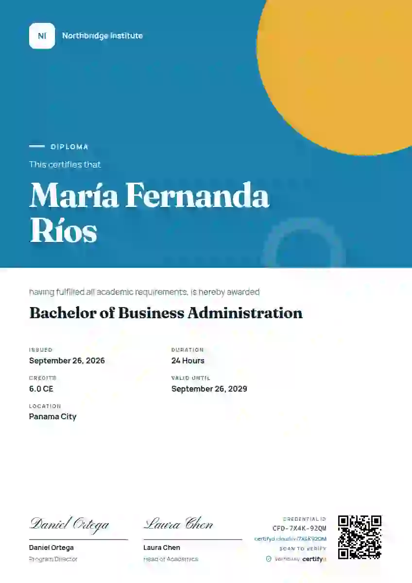 Portrait Modern Cerulean academic diploma certificate template