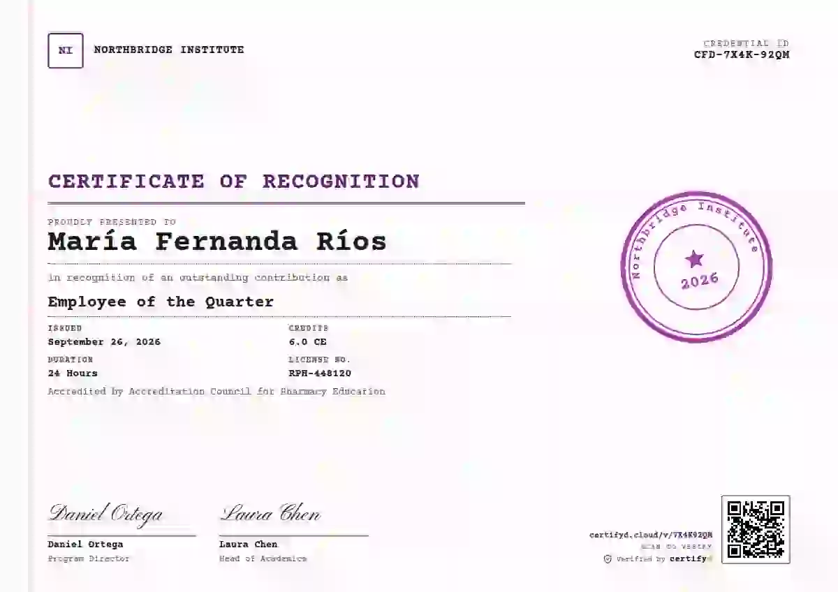 Rubber Stamp Orchid employee recognition certificate template