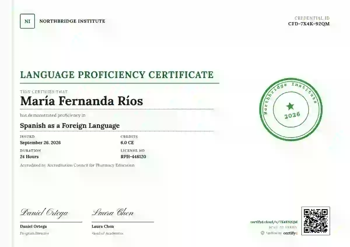 Plantilla de certificado Rubber Stamp Jade de dominio de idiomas