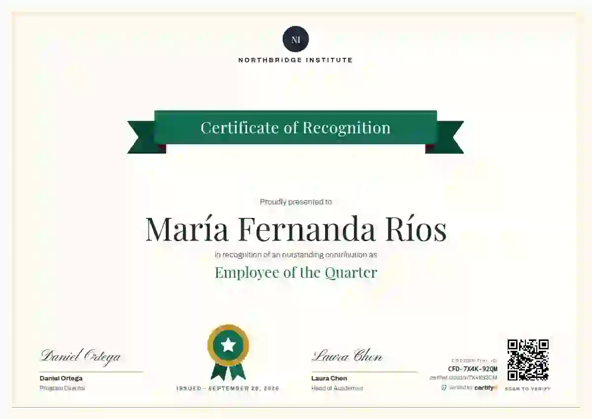 Ribbon Banner Emerald employee recognition certificate template