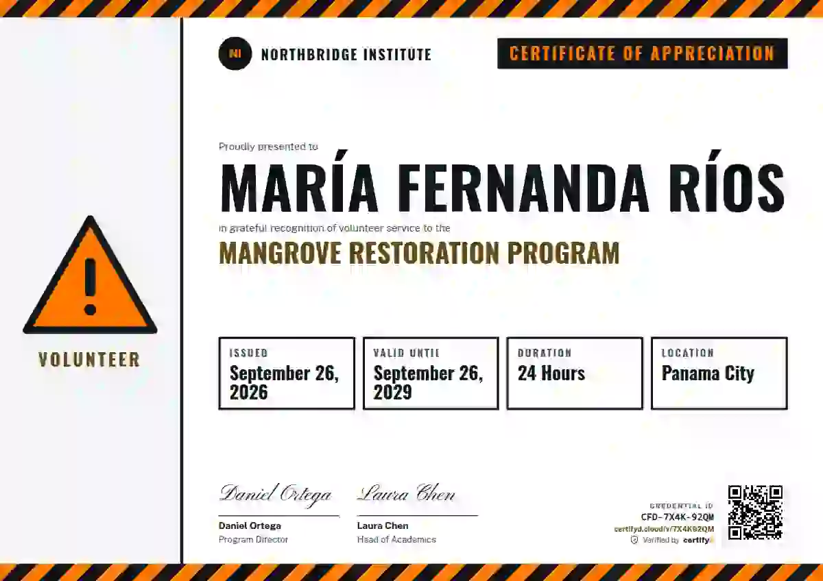 Plantilla de certificado Safety Card Marigold de reconocimiento a voluntarios