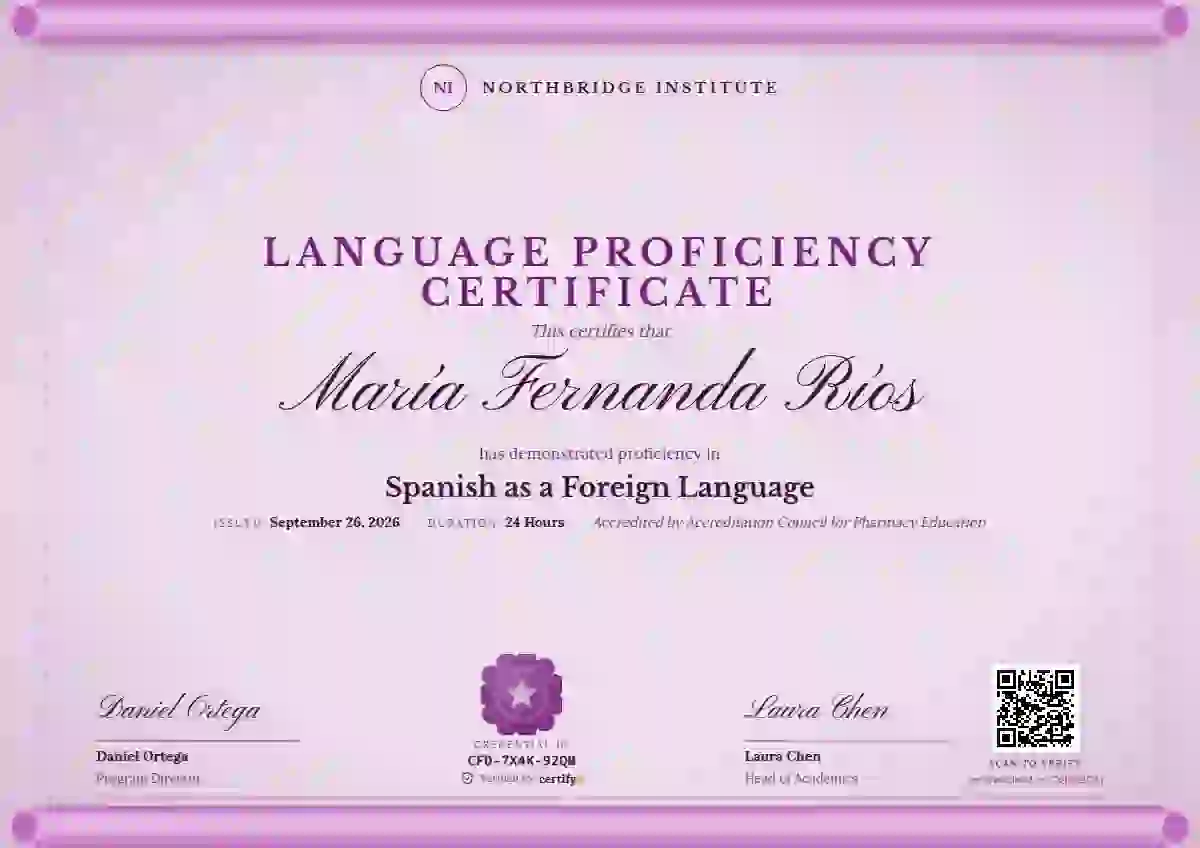 Scroll Parchment Fuchsia language proficiency certificate template